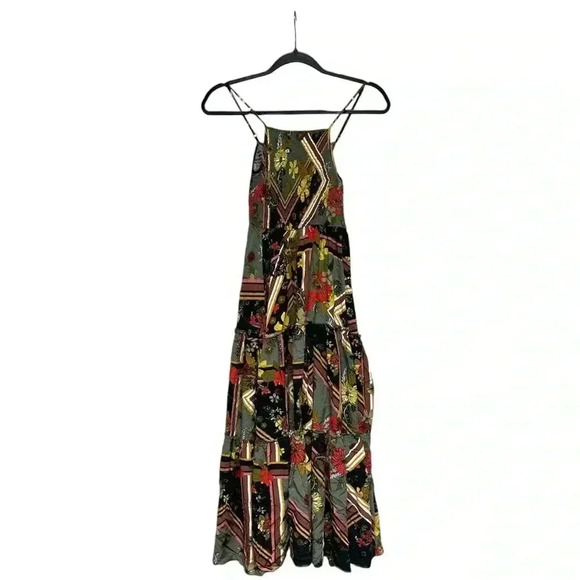 Abel the Label Trapeze Halter Maxi Dress Multicolor Floral Tiered Ruffles XS - Picture 2 of 10